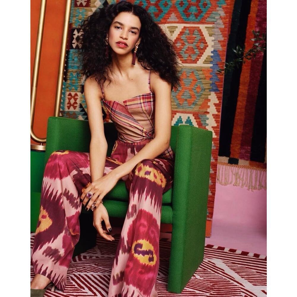 Vintage Ralph Lauren Purple Label Wide Leg Silk Pants ikat Printed 1990s Runway - Picture 5 of 16